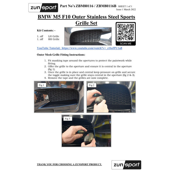 Zunsport Front Grille Set 2011-2016 F10 BMW M5