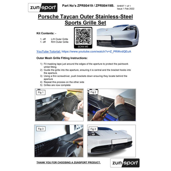 Zunsport Front Grille Set 2020+ Porsche Taycan (Exc. Turbo/Turbo S)